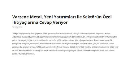 Varzene Metal, Yeni Yatırımları İle Sektörün Özel İhtiyaçlarına Cevap Veriyor